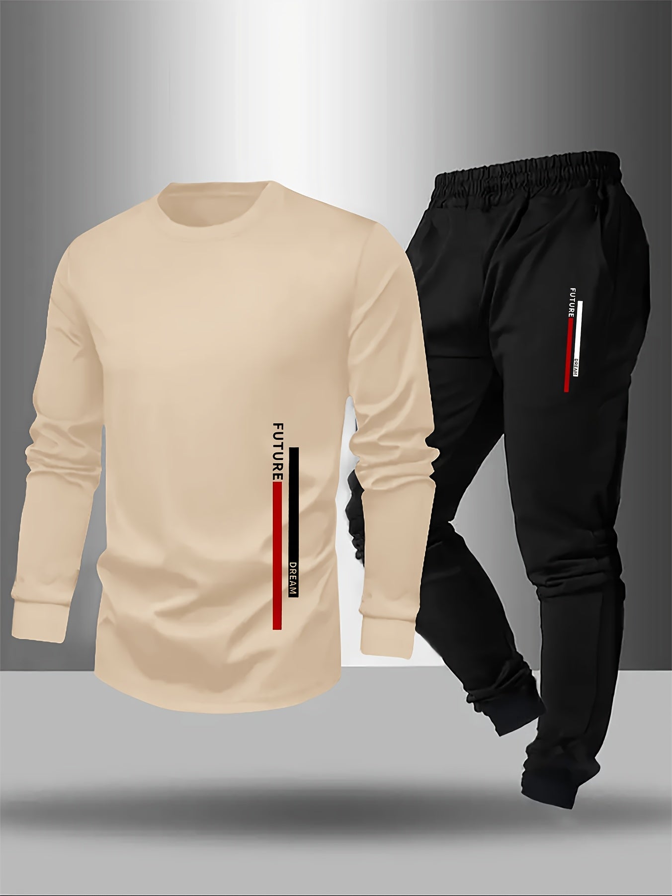 Teen Boys' FUTURE Print Long Sleeve Warm Sweatshirt & Joggers Set - Geometric Pattern, Elastic Waistband Pants, Regular Fit for Fall/Winter Outdoor Sports & Casual Wear, Boy Clothes, Sporty Casual Attire, Modern Youth Style,