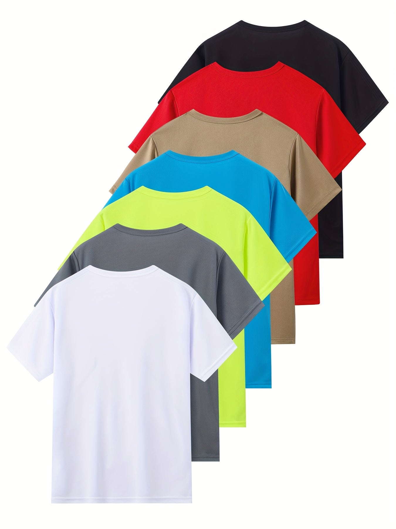 [Breathable T-Shirts] 7pcs Breathable & Lightweight Men's Casual Short-Sleeve T-Shirts | Black, White, Gray, Blue, Red, Khaki, Green - Comfortable for Outdoor Activities, Sports, and Everyday Wear - Perfect for Brothers, Teen