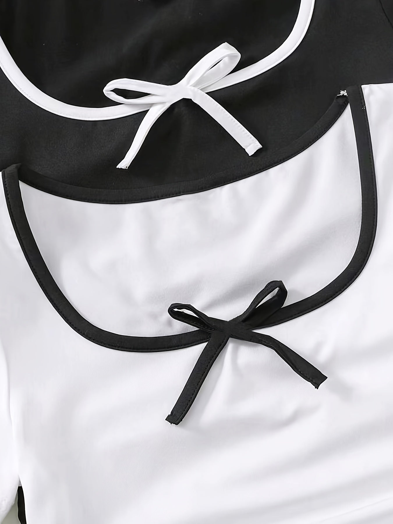 Adorable Girls' Casual Solid Color Bow Front Short Sleeve T-Shirts 2pcs, Fashionable and Elegant Back-to-School Season Clothes