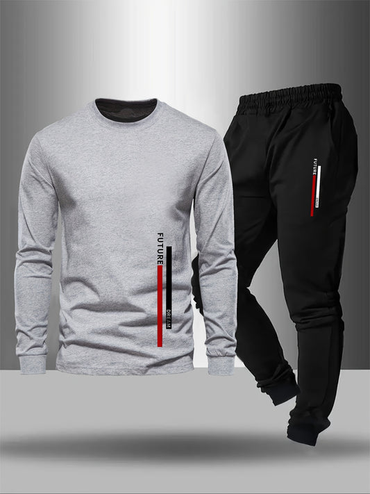 Teen Boys' FUTURE Print Long Sleeve Warm Sweatshirt & Joggers Set - Geometric Pattern, Elastic Waistband Pants, Regular Fit for Fall/Winter Outdoor Sports & Casual Wear, Boy Clothes, Sporty Casual Attire, Modern Youth Style,