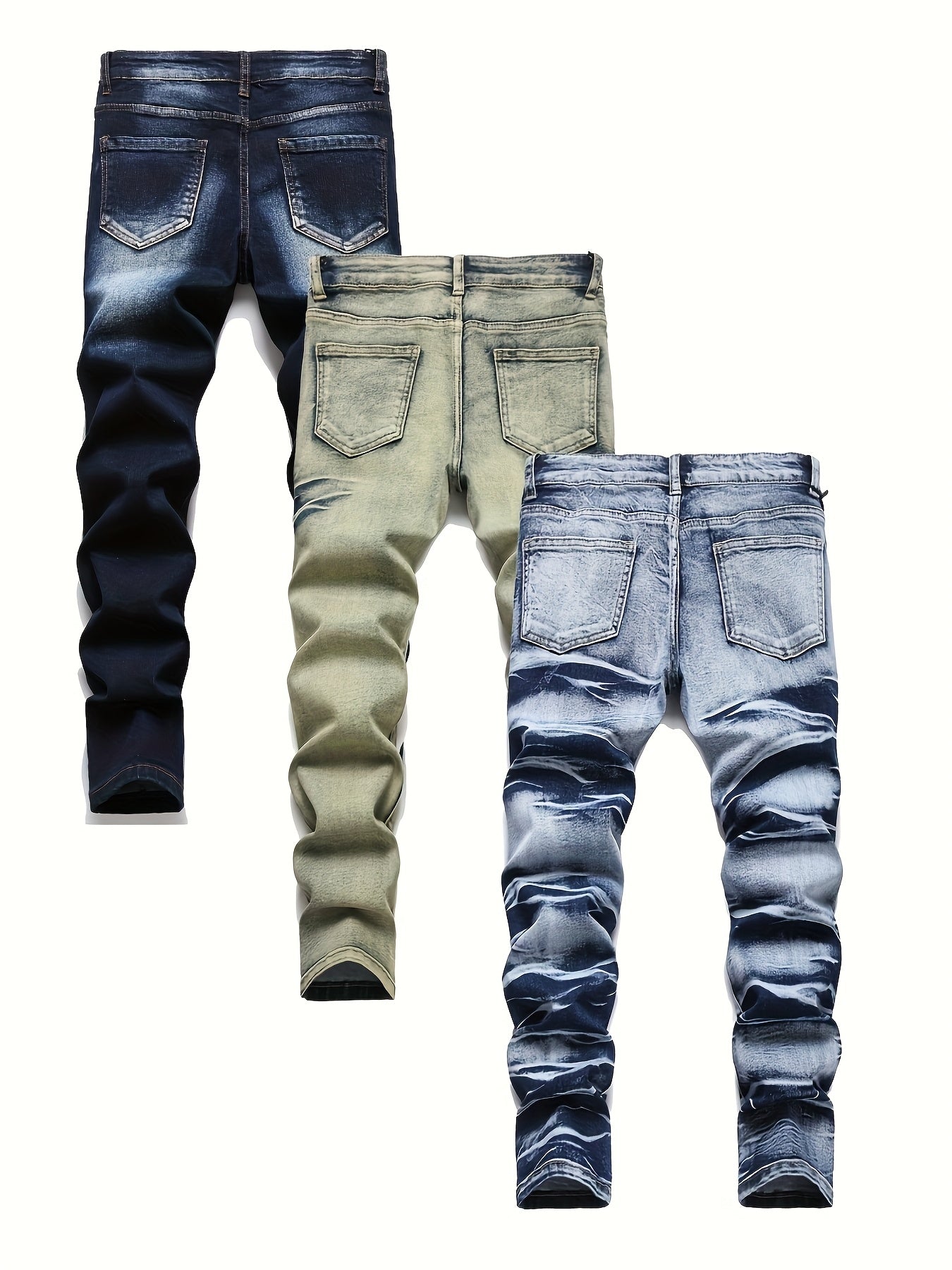 [3pcs Of Jeans] Boys' Retro Distressed P'd Slim Fit Washed Denim Jeans, Boys' Casual Multi Piece Jeans, All Season Collection