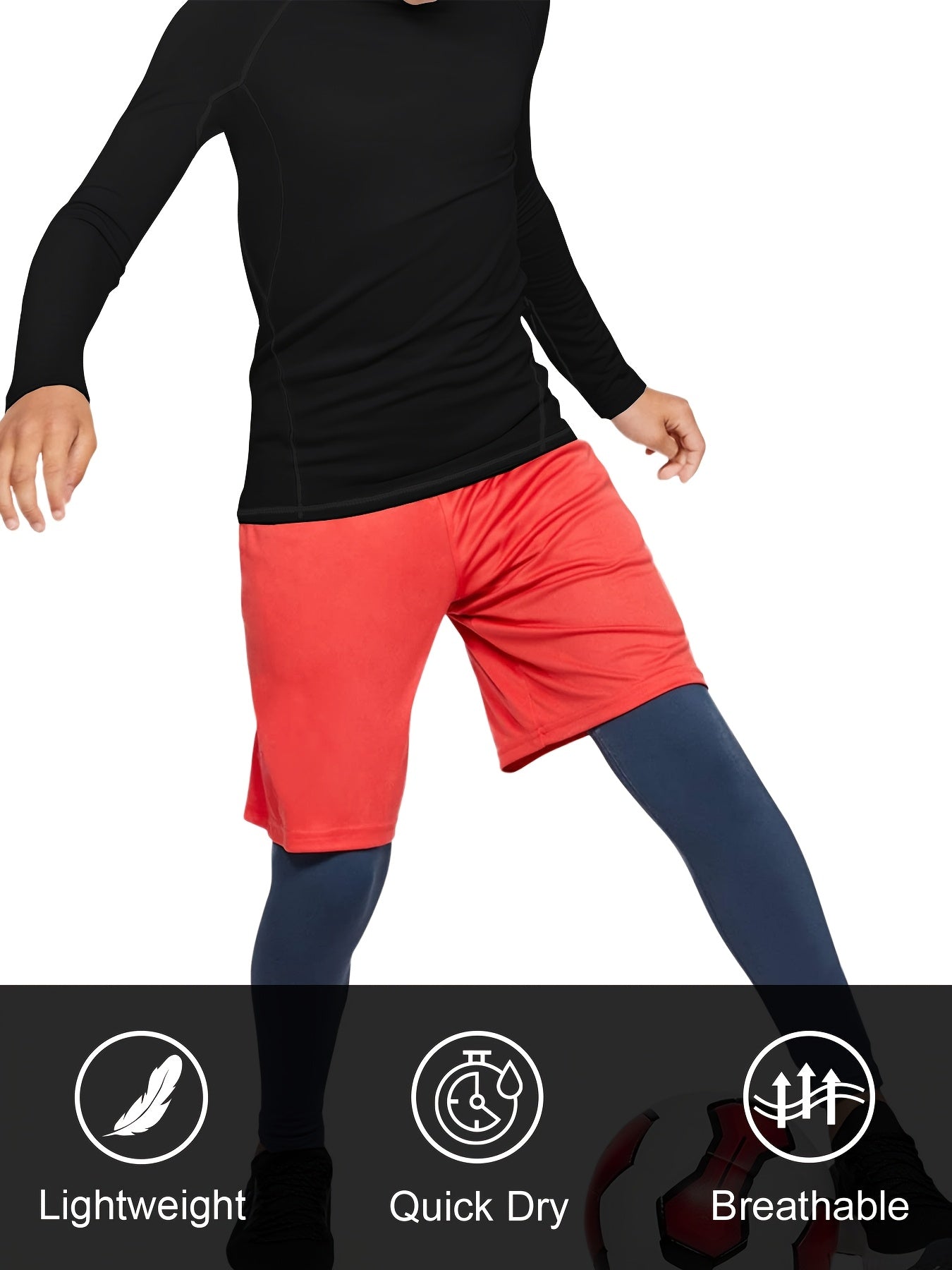 TELALEO 3pcs Boys' Compression Shirts - Long Sleeve Moisture-Wicking Performance Shirts, Medium Stretch All-Season Black Athletic Top for Kids & Teens, Machine Washable for Sports, Outdoor, Casual & Beach Wear, Outdoor Childr