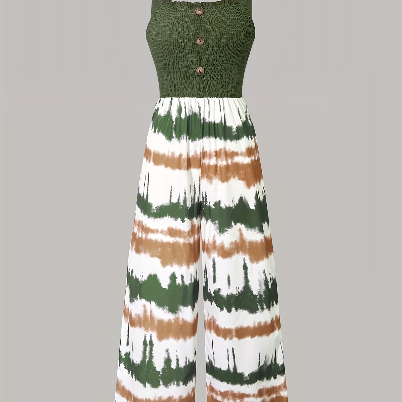 Teen Girls' Fashionable Casual Tie-Dye Jumpsuit with Decorative Strap Buttons - Slim Fit, Polyester, Machine Washable - Perfect for Spring/Summer, Dresses for Teens, Perfect for Outdoor