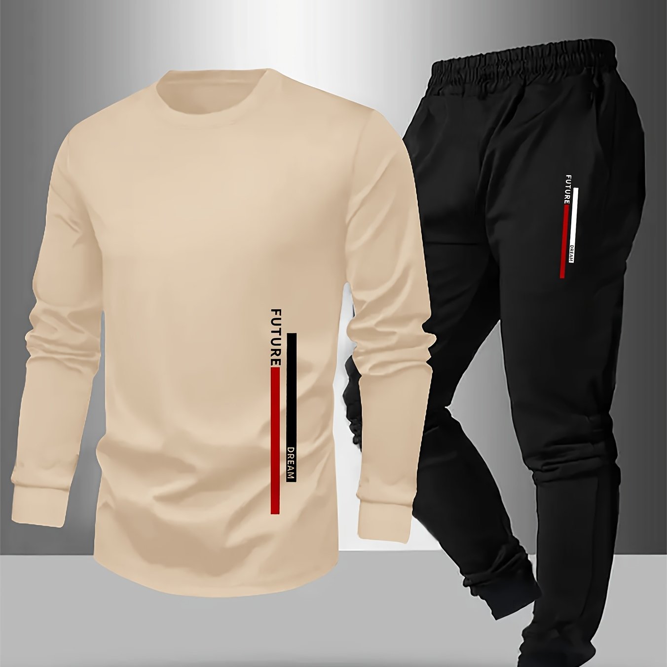 Teen Boys' FUTURE Print Long Sleeve Warm Sweatshirt & Joggers Set - Geometric Pattern, Elastic Waistband Pants, Regular Fit for Fall/Winter Outdoor Sports & Casual Wear, Boy Clothes, Sporty Casual Attire, Modern Youth Style,