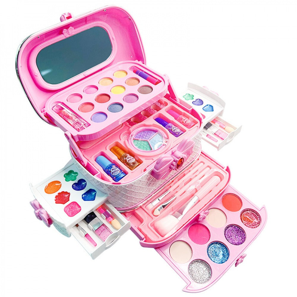 Girls Complete Makeup & Nail Polish Cosmetic Set with Heart-Shaped Mirror, Pink & White Vanity Case, 100+ Makeup Products - Birthday/Christmas Gift with Storage Box, Brushes, Lip Gloss, Blush, Eyeshadow, Nail Polish & Accesso
