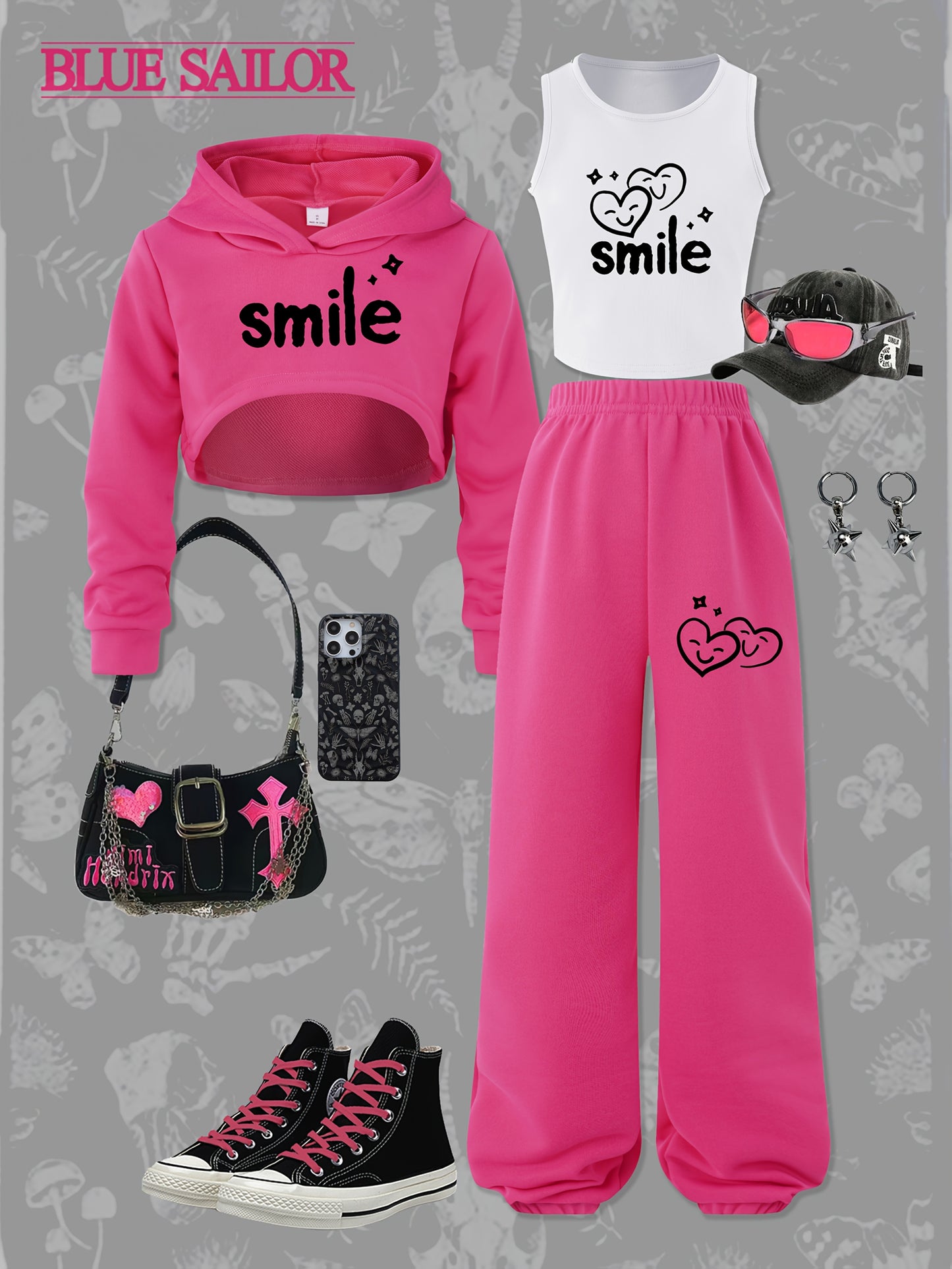 3pcs Girls' Long-Sleeve Hooded Crop Top and Pants Casual Sporty Outdoor 3pcs Set, Perfect for Outdoor