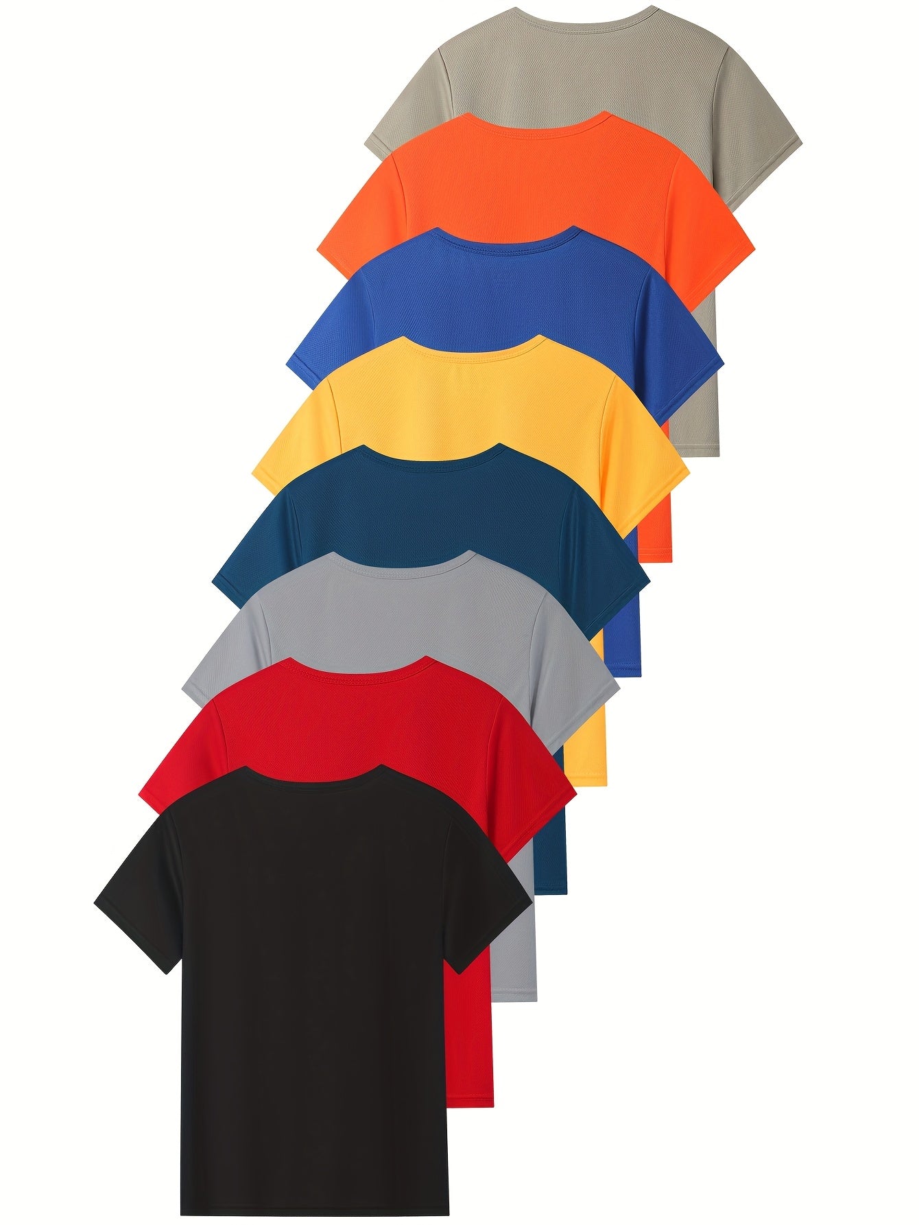 [Quick-Dry T-Shirts] 8pcs Quick-Dry Athletic T-Shirts | Breathable Mesh, Lightweight & Moisture-Wicking, Vibrant Color Block Design with Striped Sleeves, Regular Fit for Boys & Girls, All-Season Casual & Sports Wear