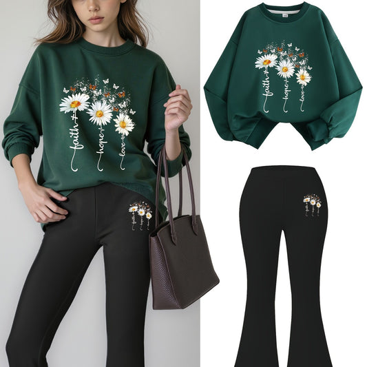2pcs Girls' Fashion Sweatshirt + Flare Pants Casual Style | Letter Print Design | Home Leisure Autumn Fashion Set for Kids, Perfect for Outdoor