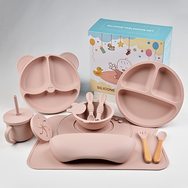 10pcs Silicone Baby Feeding Set with Bibs, Sippy Cups, Spoons, Forks, and Bowl - Ideal for 1-6 Year Olds, Perfect Mother'S Day & Thanksgiving Gift, Festive Design, Festive Feeding Set|Playful Design|Durable Silicone, Baby Fee