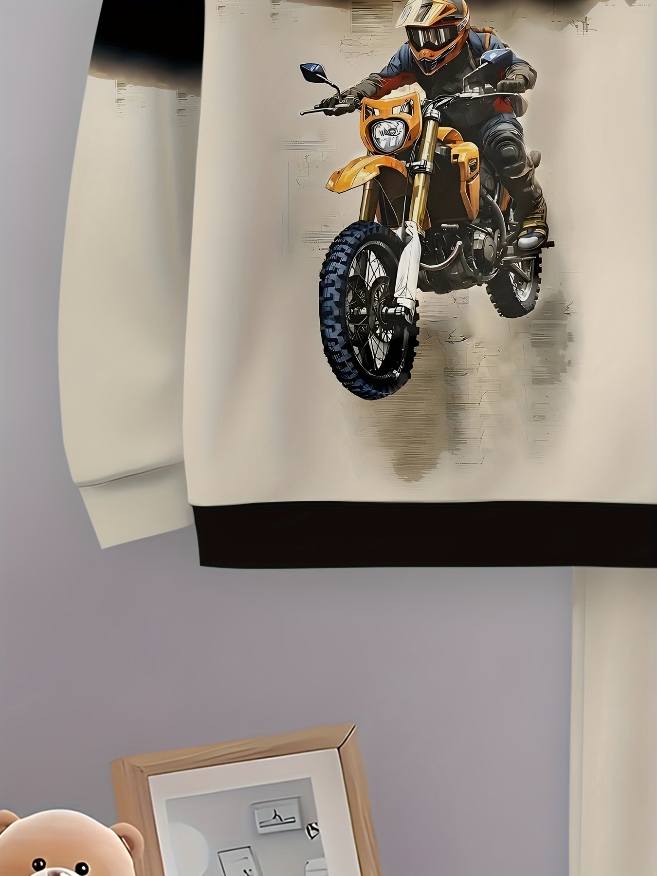 Boys' handsome motorcycle 3D printed long sleeved pants hooded sweatshirt set, boys' spring and autumn sportswear, casual versatile pullover suitable for boys' outdoor sports, suitable as a gift, Perfect for Outdoor