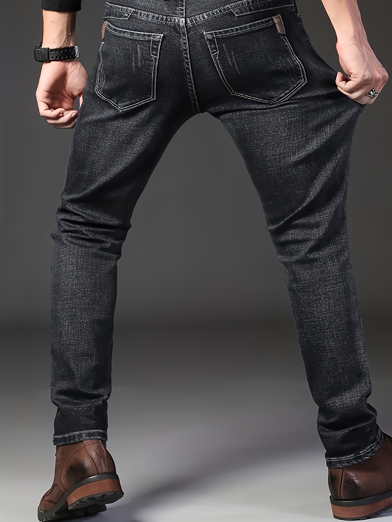 Two Piece Set Of Lightweight Business Elastic Jeans for Teenagers, Men's Slim Fit